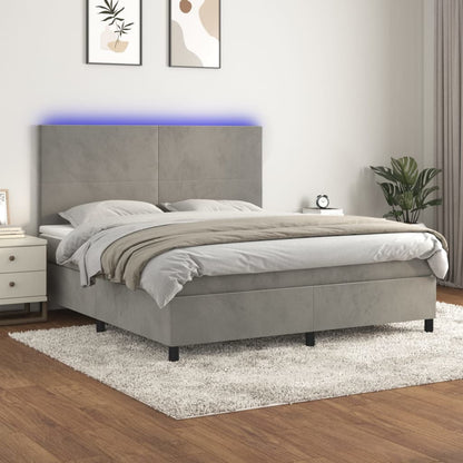 Box Spring Postel S Matrací A Led Samet Světle Šedá
