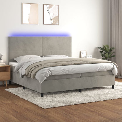 Box Spring Postel S Matrací A Led Samet Světle Šedá