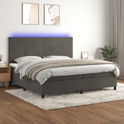 Box Spring Postel S Matrací A Led Samet Tmavě Šedá