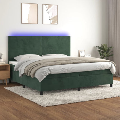 Box Spring Postel S Matrací A Led Samet Tmavě Zelená