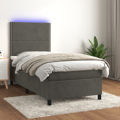Box Spring Postel S Matrací A Led Samet Tmavě Šedá