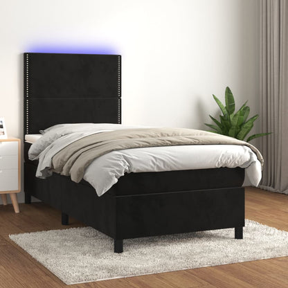 Box Spring Postel S Matrací A Led Černá Samet Černá
