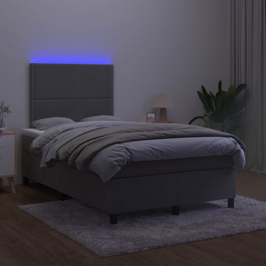 Box Spring Postel S Matrací A Led Samet Tmavě Šedá