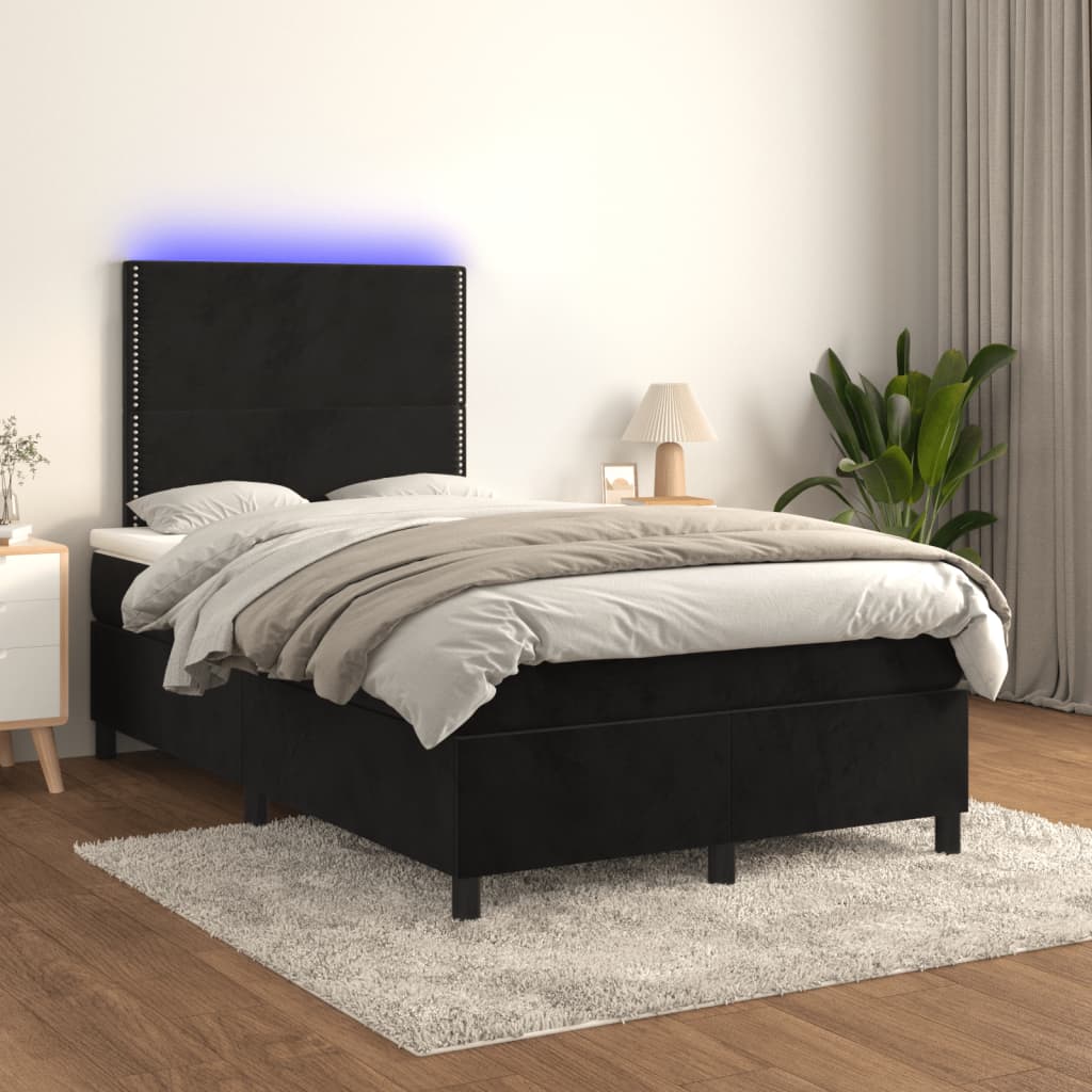 Box Spring Postel S Matrací A Led Černá Samet Černá
