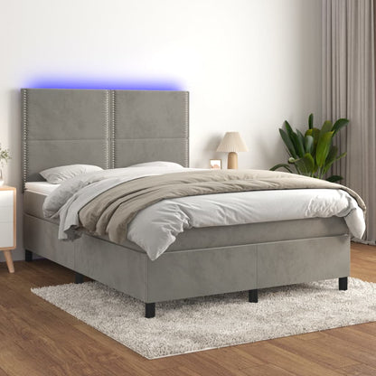 Box Spring Postel S Matrací A Led Samet Světle Šedá