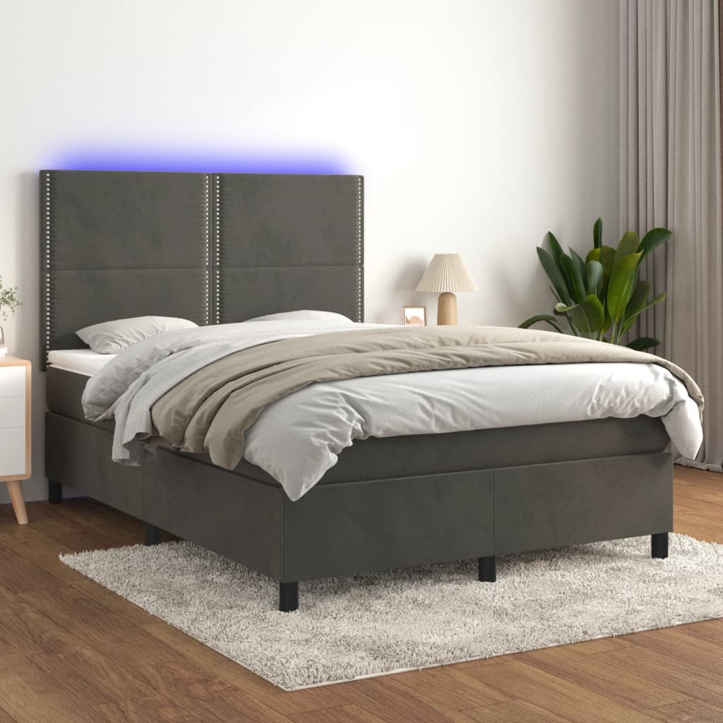 Box Spring Postel S Matrací A Led Samet Tmavě Šedá