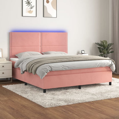 Box Spring Postel S Matrací A Led Samet Růžová