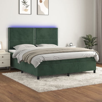 Box Spring Postel S Matrací A Led Samet Tmavě Zelená