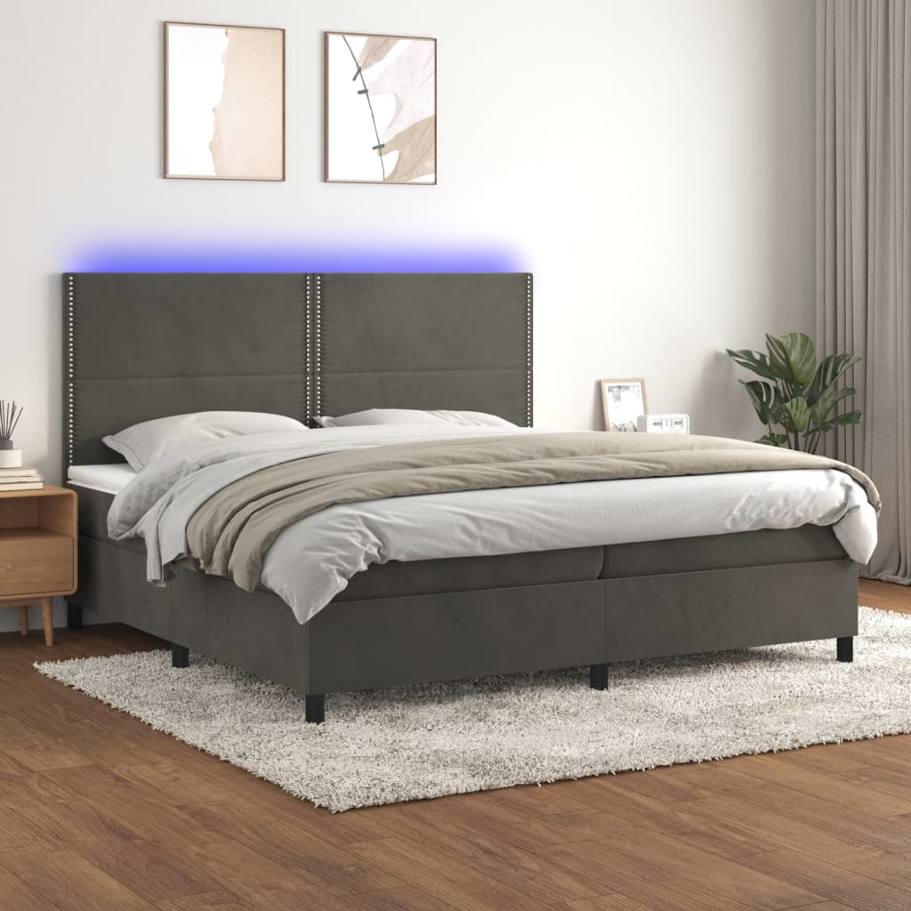 Box Spring Postel S Matrací A Led Samet Tmavě Šedá