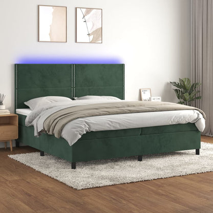 Box Spring Postel S Matrací A Led Samet Tmavě Zelená