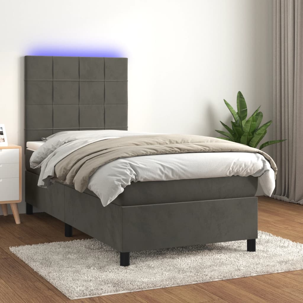Box Spring Postel S Matrací A Led Samet Tmavě Šedá