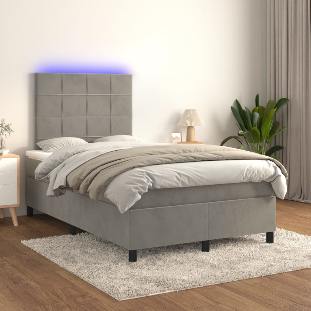 Box Spring Postel S Matrací A Led Samet Světle Šedá