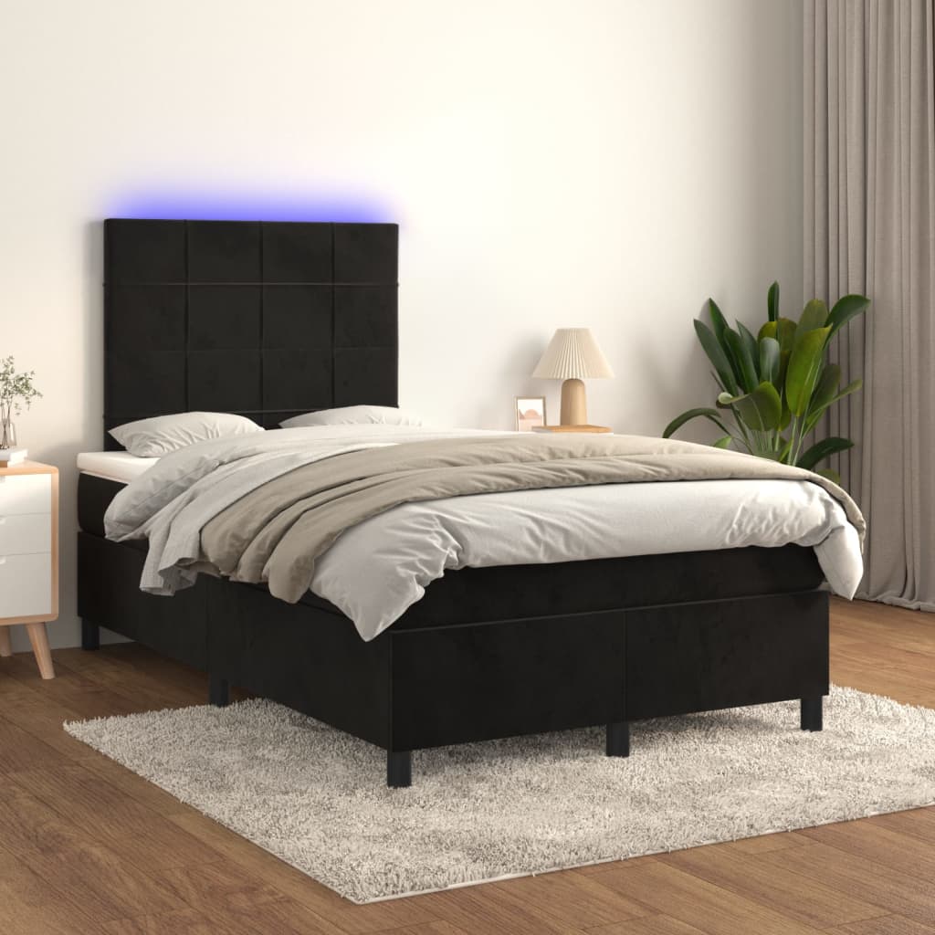 Box Spring Postel S Matrací A Led Černá Samet Černá