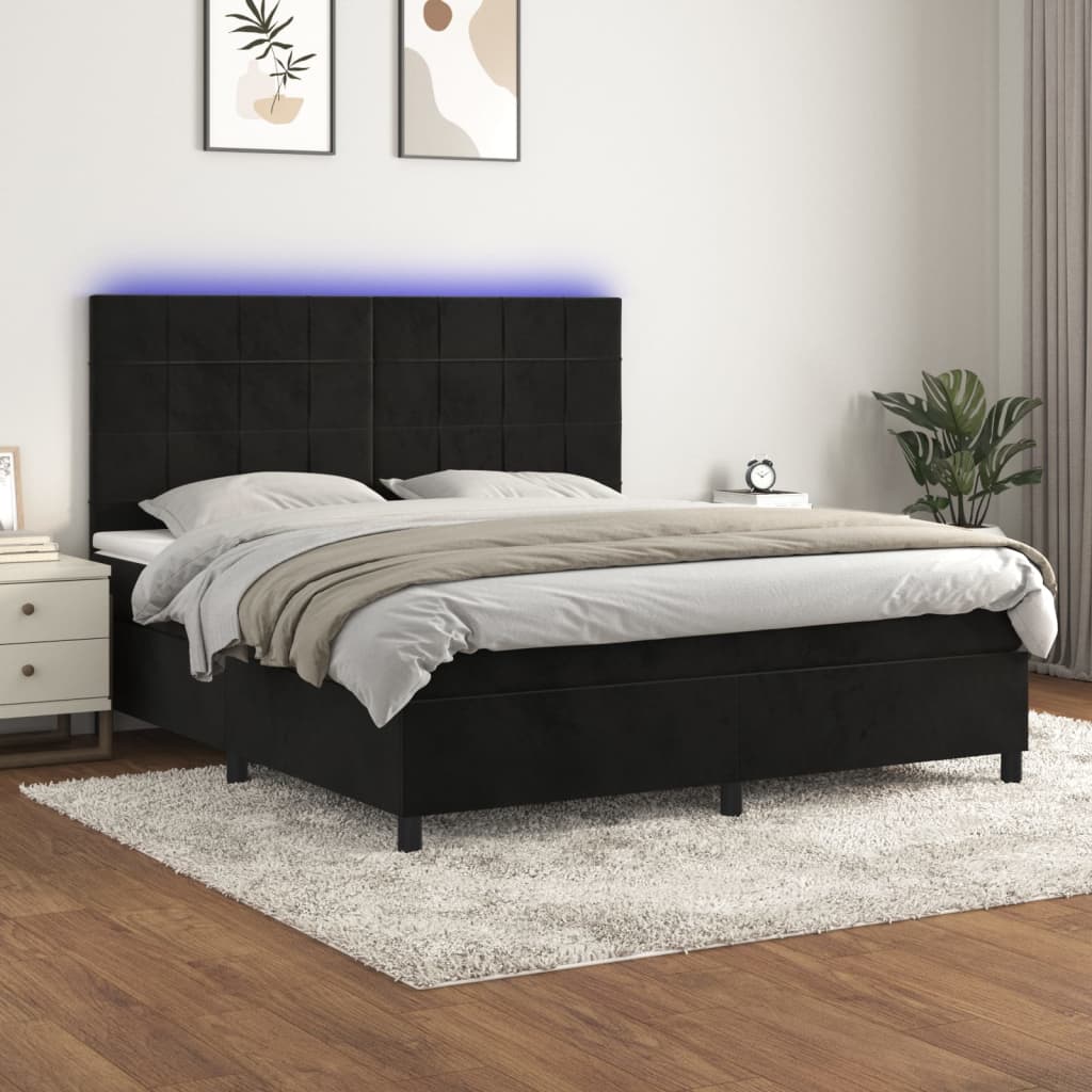 Box Spring Postel S Matrací A Led Černá Samet Černá