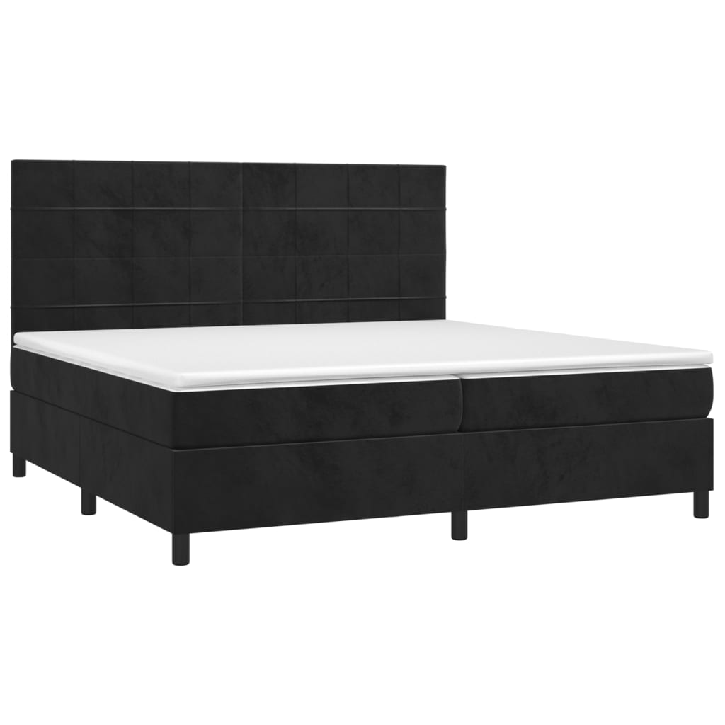 Box Spring Postel S Matrací A Led Černá Samet Černá