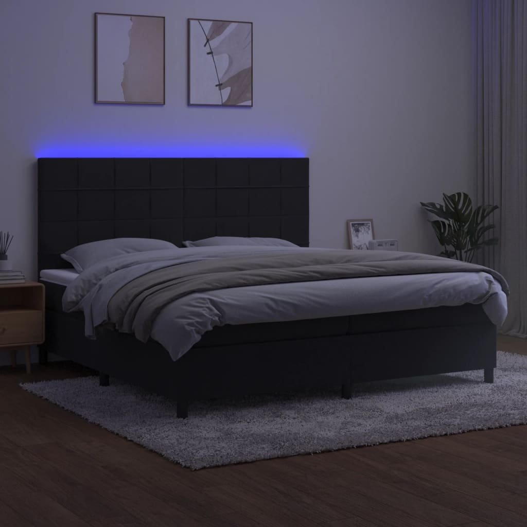Box Spring Postel S Matrací A Led Černá Samet Černá
