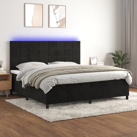 Box Spring Postel S Matrací A Led Černá Samet Černá