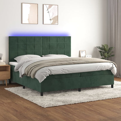 Box Spring Postel S Matrací A Led Samet Tmavě Zelená