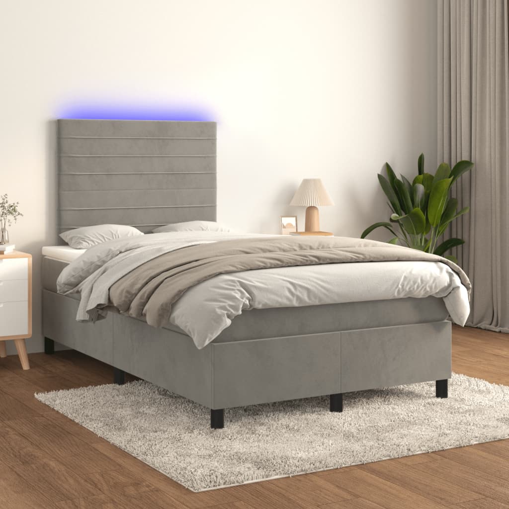 Box Spring Postel S Matrací A Led Samet Světle Šedá
