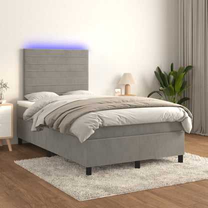 Box Spring Postel S Matrací A Led Samet Světle Šedá