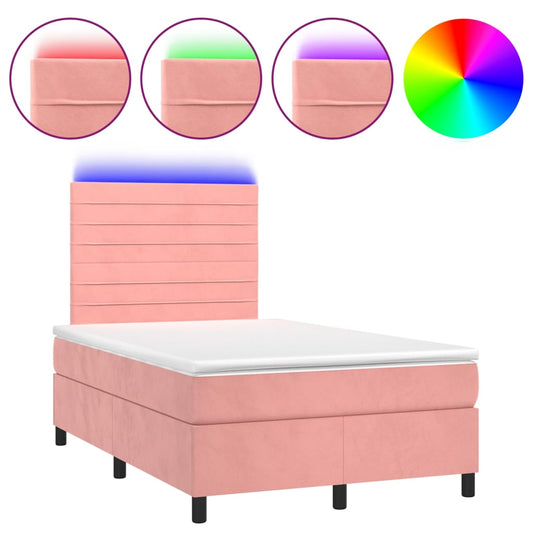 Box Spring Postel S Matrací A Led Samet Růžová