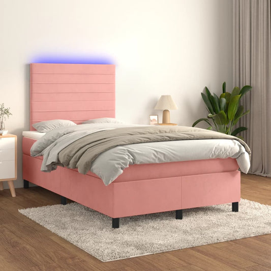Box Spring Postel S Matrací A Led Samet Růžová
