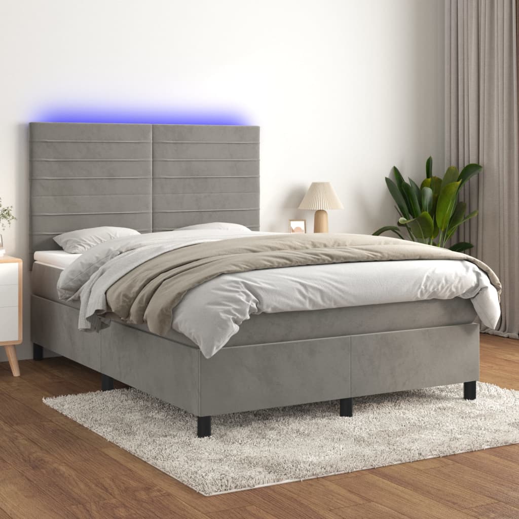 Box Spring Postel S Matrací A Led Samet Světle Šedá
