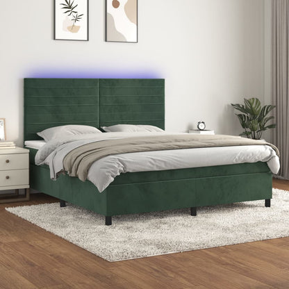 Box Spring Postel S Matrací A Led Samet Tmavě Zelená