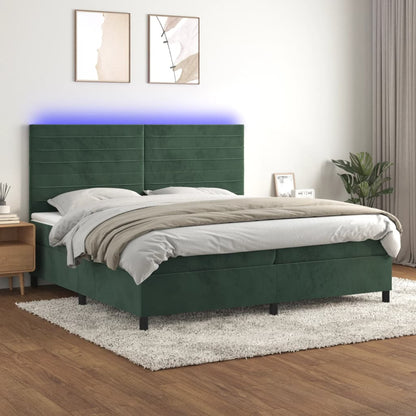 Box Spring Postel S Matrací A Led Samet Tmavě Zelená