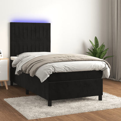 Box Spring Postel S Matrací A Led Černá Samet Černá