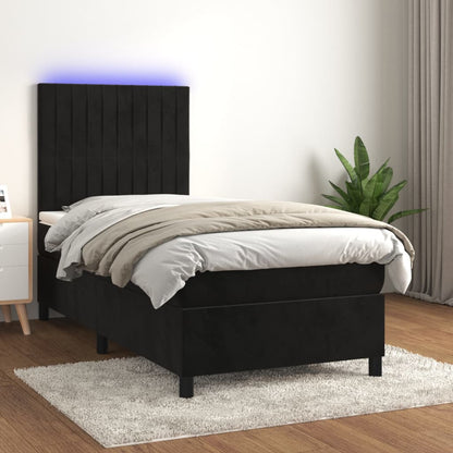 Box Spring Postel S Matrací A Led Černá Samet Černá