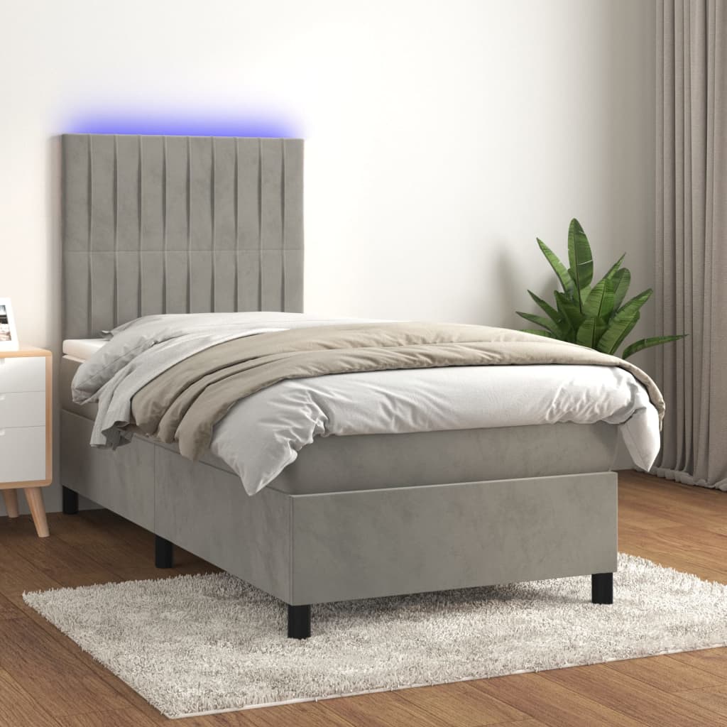 Box Spring Postel S Matrací A Led Samet Světle Šedá