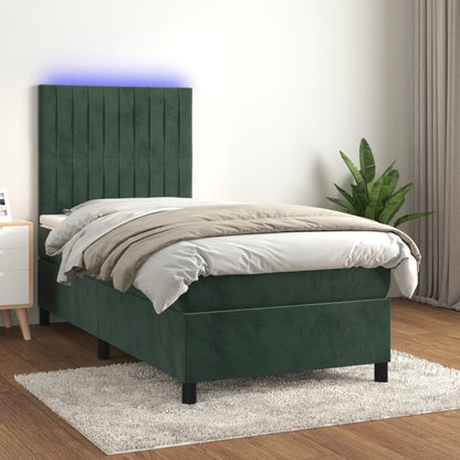 Box Spring Postel S Matrací A Led Samet Tmavě Zelená