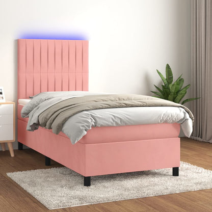 Box Spring Postel S Matrací A Led Samet Růžová
