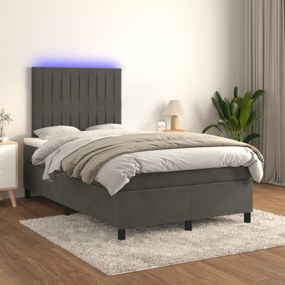 Box Spring Postel S Matrací A Led Samet Tmavě Šedá