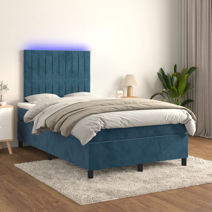 Box Spring Postel S Matrací A Led Tmavě Modrá Samet Tmavě Moddrá