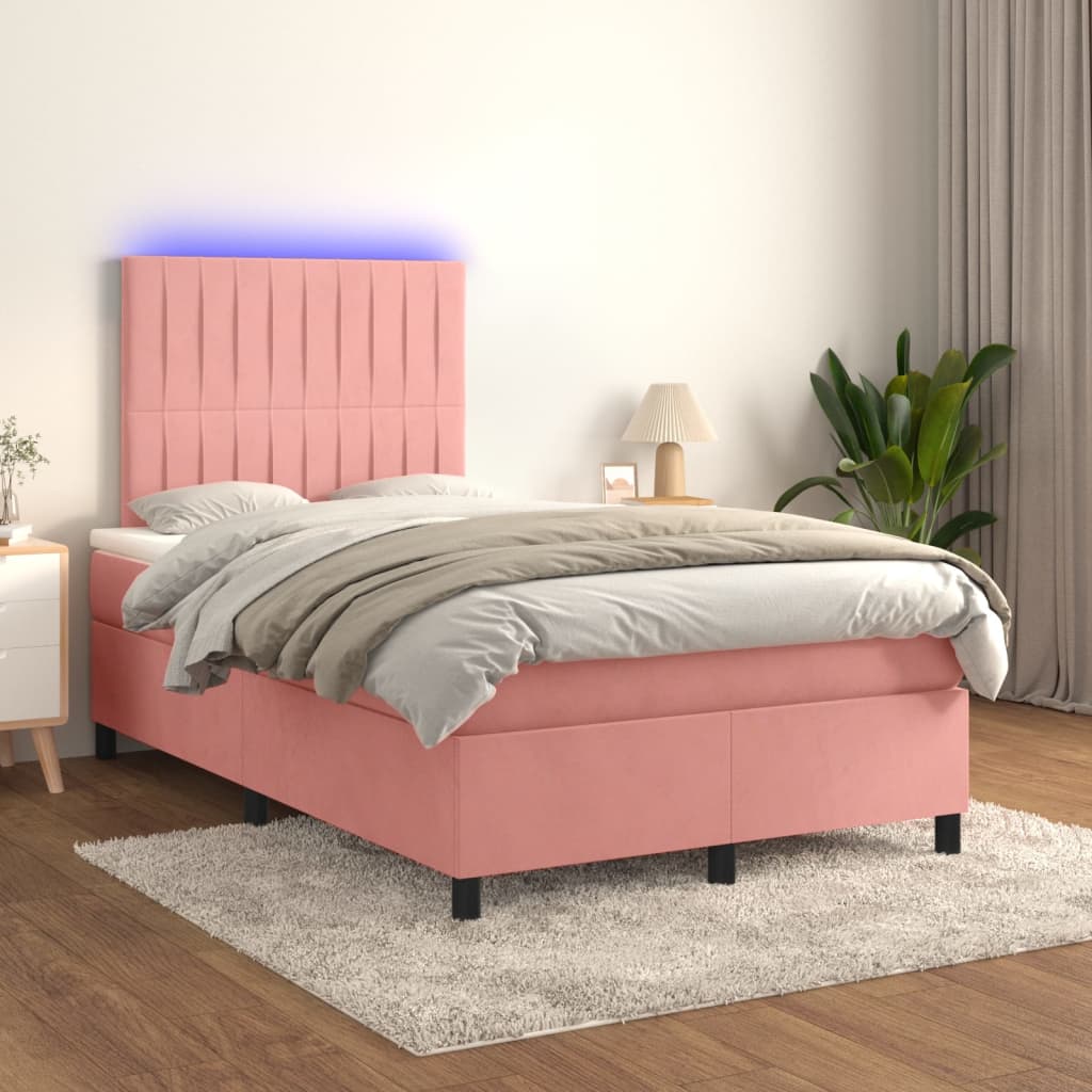Box Spring Postel S Matrací A Led Samet Růžová