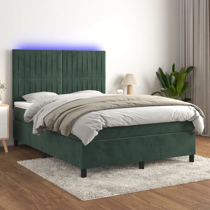 Box Spring Postel S Matrací A Led Samet Tmavě Zelená