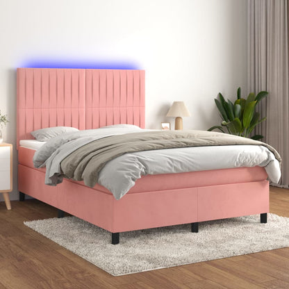 Box Spring Postel S Matrací A Led Samet Růžová