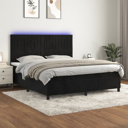 Box Spring Postel S Matrací A Led Černá Samet Černá