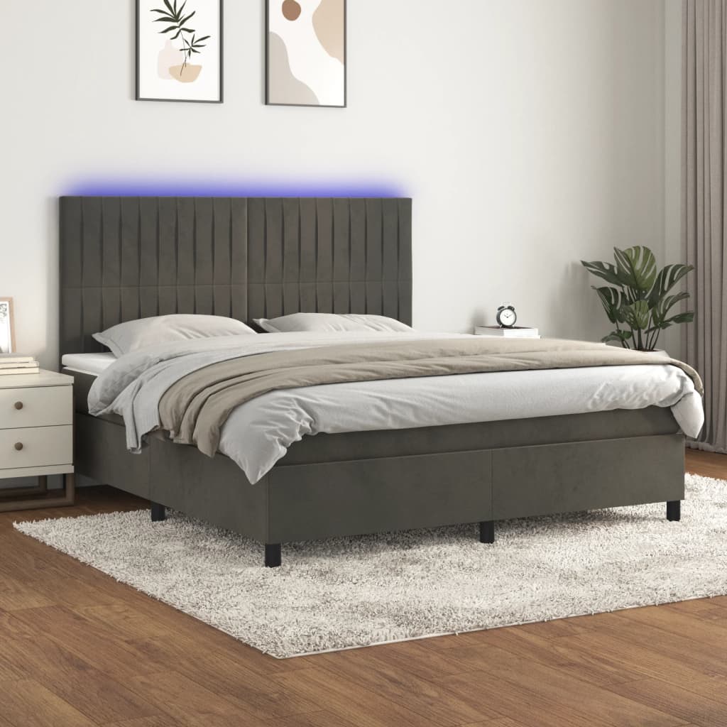 Box Spring Postel S Matrací A Led Samet Tmavě Šedá