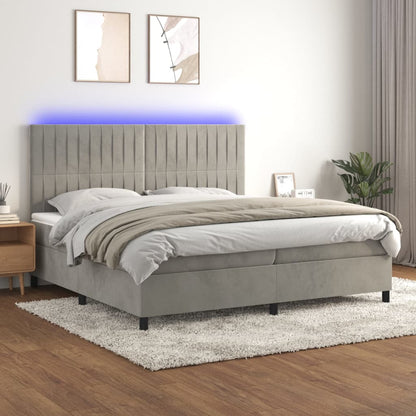 Box Spring Postel S Matrací A Led Samet Světle Šedá