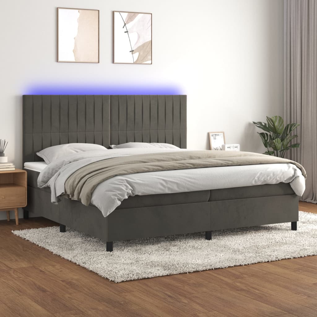 Box Spring Postel S Matrací A Led Samet Tmavě Šedá
