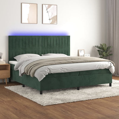 Box Spring Postel S Matrací A Led Samet Tmavě Zelená