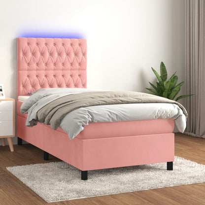 Box Spring Postel S Matrací A Led Samet Růžová