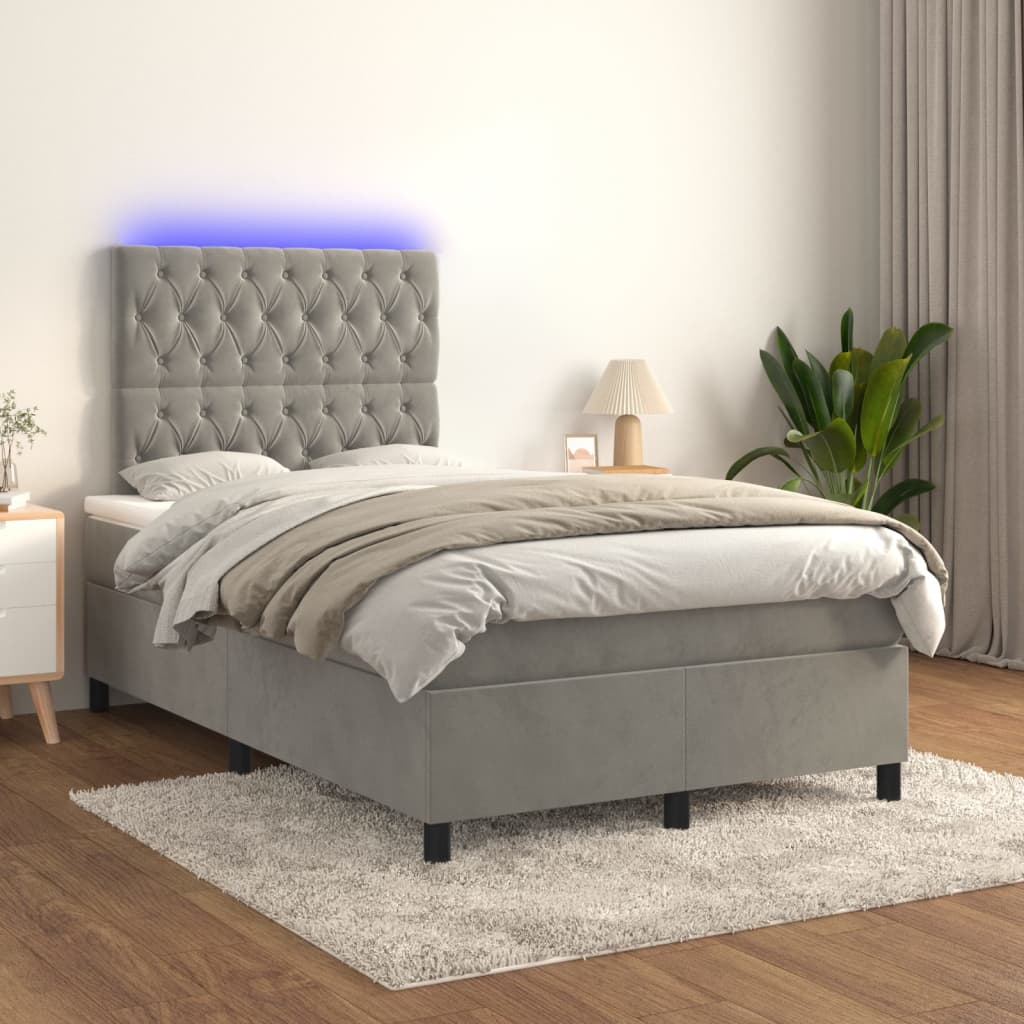 Box Spring Postel S Matrací A Led Samet Světle Šedá