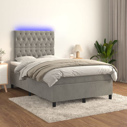Box Spring Postel S Matrací A Led Samet Světle Šedá
