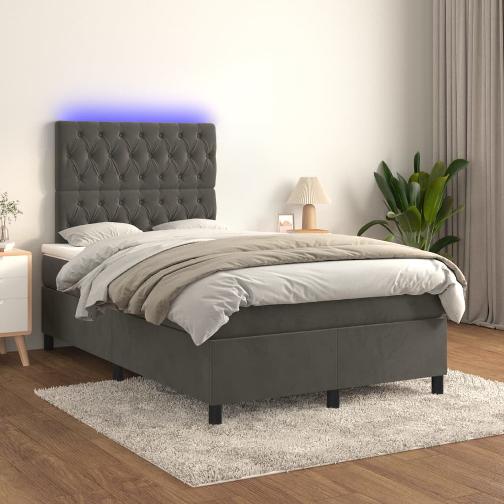 Box Spring Postel S Matrací A Led Samet Tmavě Šedá