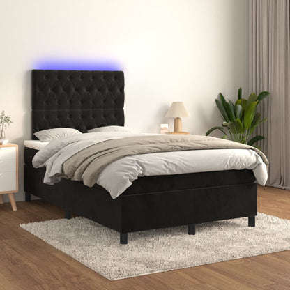 Box Spring Postel S Matrací A Led Černá Samet Černá
