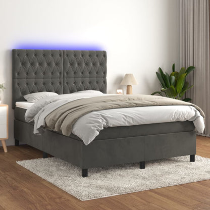 Box Spring Postel S Matrací A Led Samet Tmavě Šedá